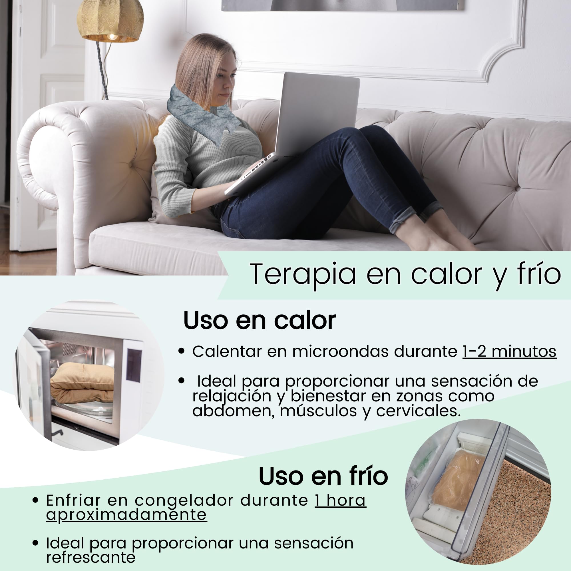 Saco Semillas Microondas Cervical Térmico de Semillas y Lavanda - 47x15cm - 100% algodón– Bolsa Cojín con Aroma Calor y Frío Multiusos Saquito Pies Calienta Camas y Lumbar