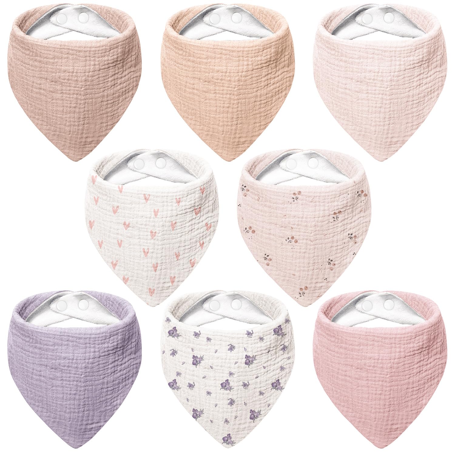 Bearmoss Lätzchen Baby Dreieckstuch Baby Musselin Halstuch Baby für Junge und Mädchen,100% Baumwolle Halstuch Baby Verstellbare 8 Stück (Rosa-lila Aufdruck)