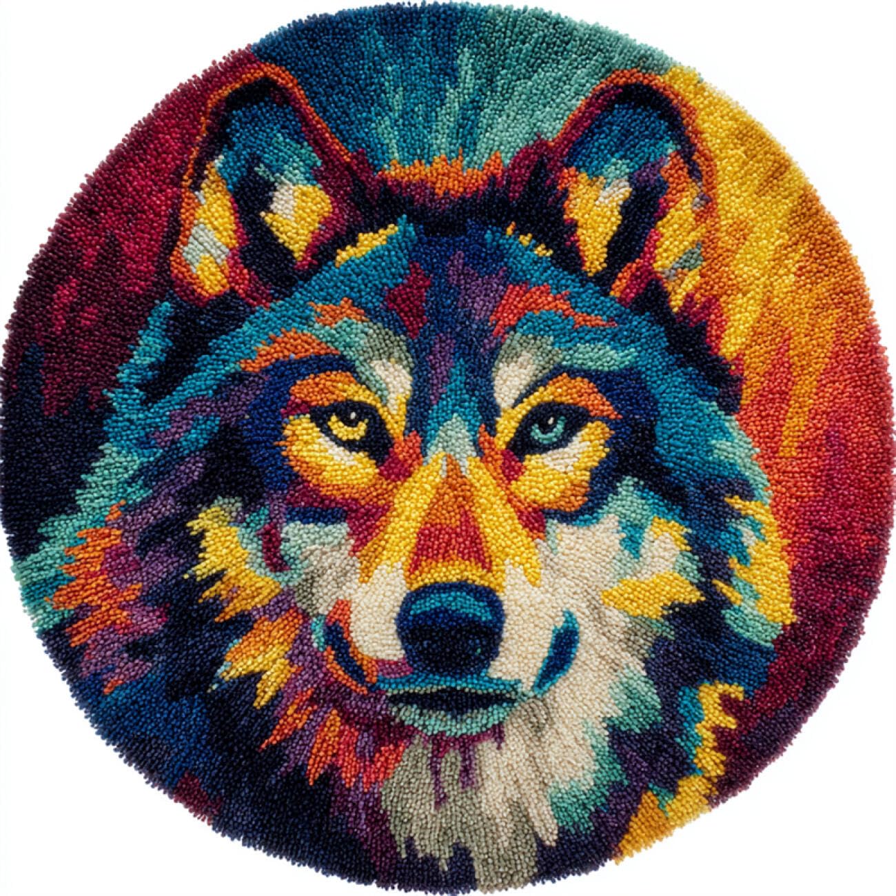 Kitquiver Animal Tapestry Kits for Adults Wolf Portrait Latch Hook Rug Making Kit for Adults Embroidery Kits DIY Carpet Needlework for Home Decor 80x80cm