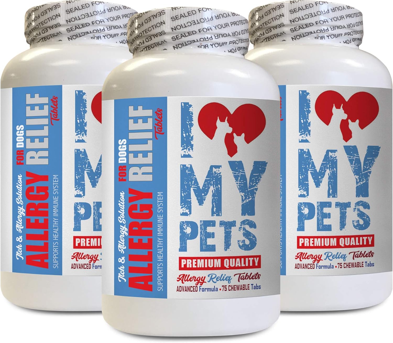 I Love My Pets Dogs Allergy Relief - Dog Allergy Relief - Itch Relief - Premium Quality - Dog Skin Itch Relief - 3 Bottles (225 Treats)