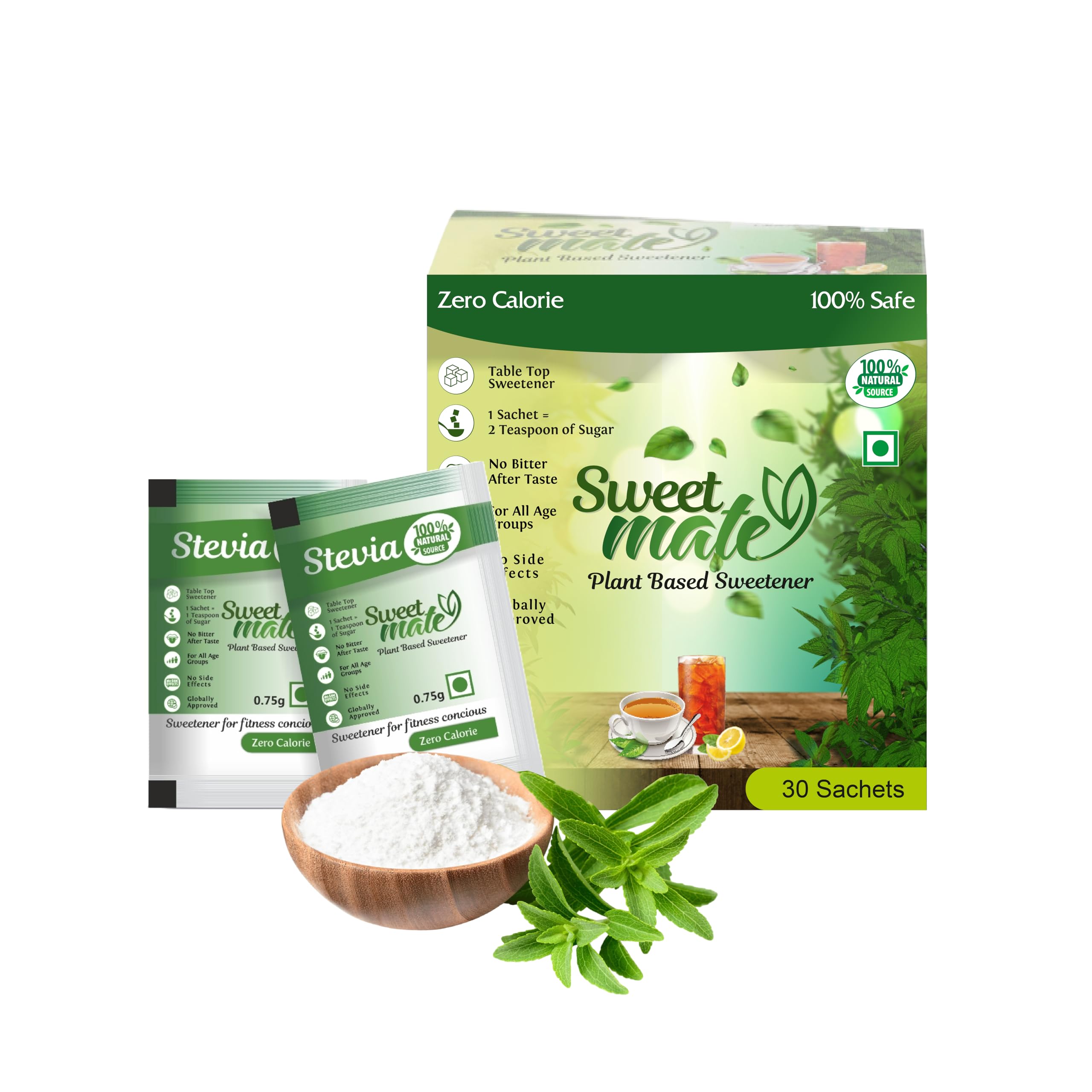 Sweetmate Stevia Sachets (30 Sachet x Pack 1) - 30 Servings | 100% Sugar Free, Natural, Diabetic Friendly | Plant-Based Natural Sweetener Powder, Zero Calories | Vegan & Keto Friendly Stevia Powder (B0D97S9MDW) Amazon Price History, Amazon Price Tracker