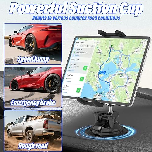 Miniatura 3 de Soporte de metal para tablet de automóvil, con ventosa, para parabrisas de automóvil, rotación de 360 con ajuste para iPad ProAirMini, Galaxy Tab,