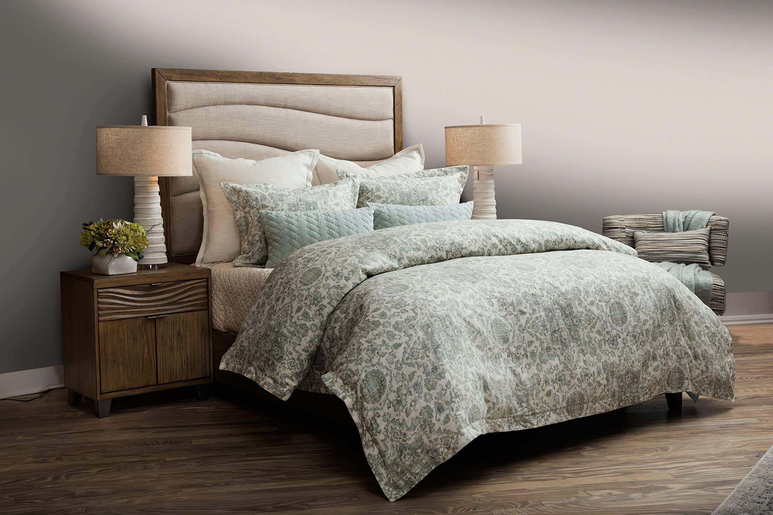 Michael Amini Aico Amini Northridge 8 pc King Duvet Set in Spa,Blue,BCS-KD08-NORTH-SPA