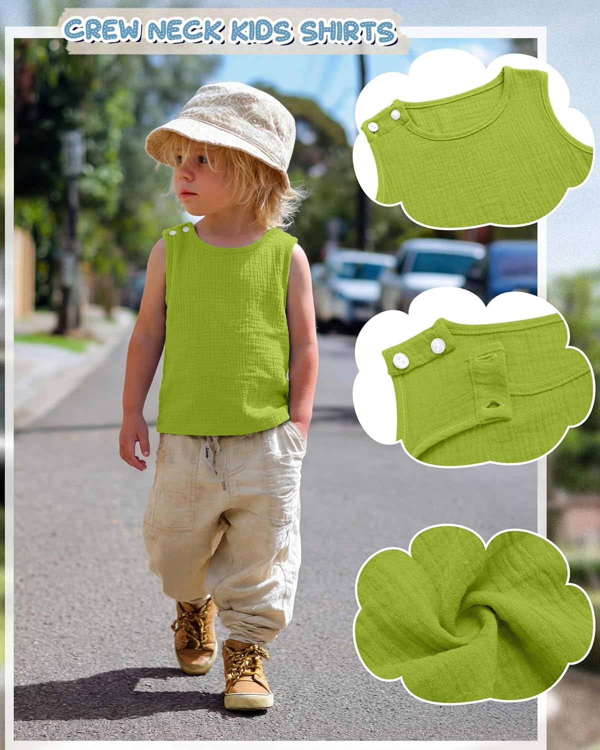 3 Pack Toddler Boys Tank Tops 100% Cotton Sleeveless Undershirts Crew Neck Loose Fit Kids Basic Summer Shirts