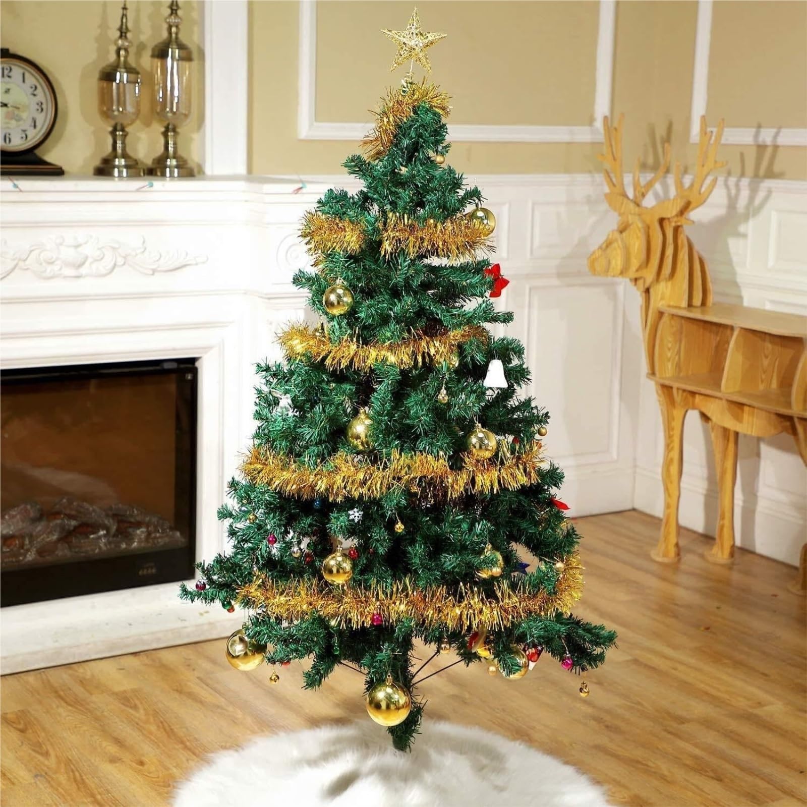 Lametta Weihnachtsbaum 5-teilige Weihnachts-Lametta-Girlande for Aufhängen Als Weihnachtsbaumdekoration for Hochzeiten Girlande Weihnachten(Gold,15M)