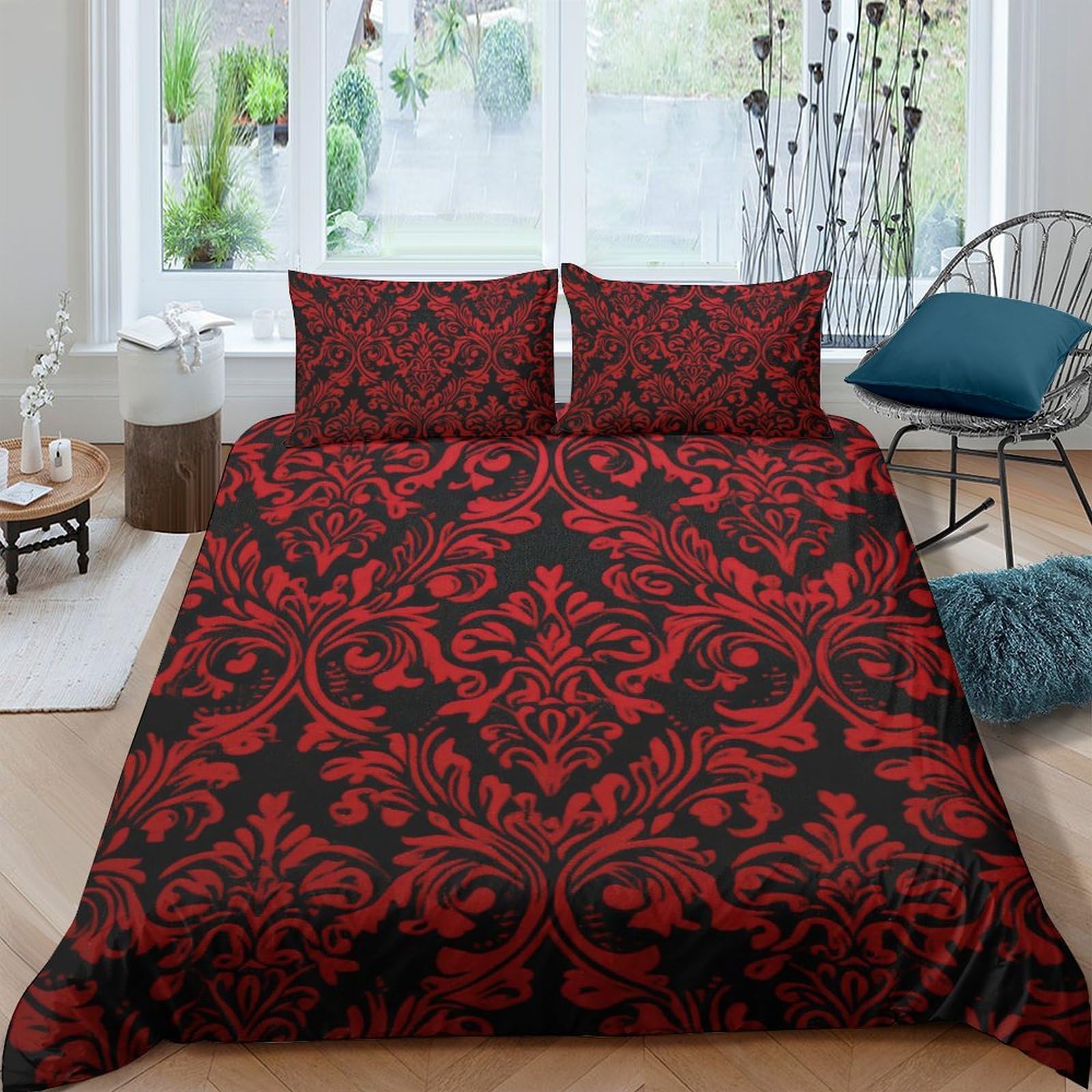 Ctjqhvkz Style-5 3D Printed Baroque Damask Fitted Sheet Microfiber Red Black Mattress Cover For Bedroom Dorm Decorative Protection Single（135X200cm）