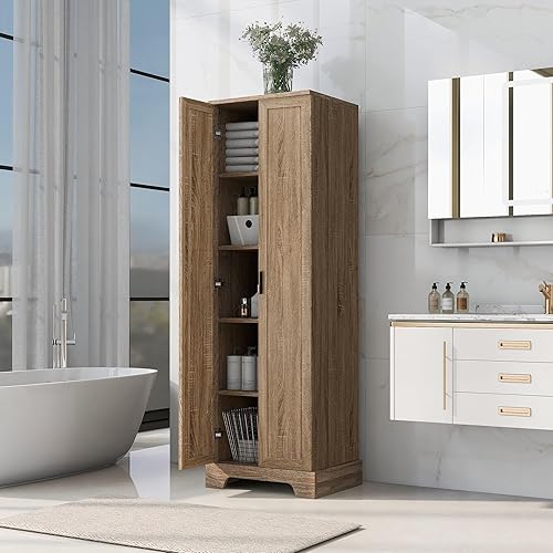 Armario de baño, armario de despensa de cocina con dos puertas y 4 cajones, despensa de cocina independiente con estante ajustable, armario de