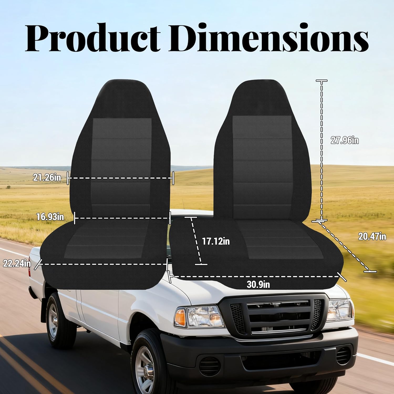 Jokuye 60/40 Split Bench Seat Covers Without Console Cover for Ford Ranger XLT 2004-2012, Scratch-Resistant, Wear-Resistant, and Easy to Clean-Black