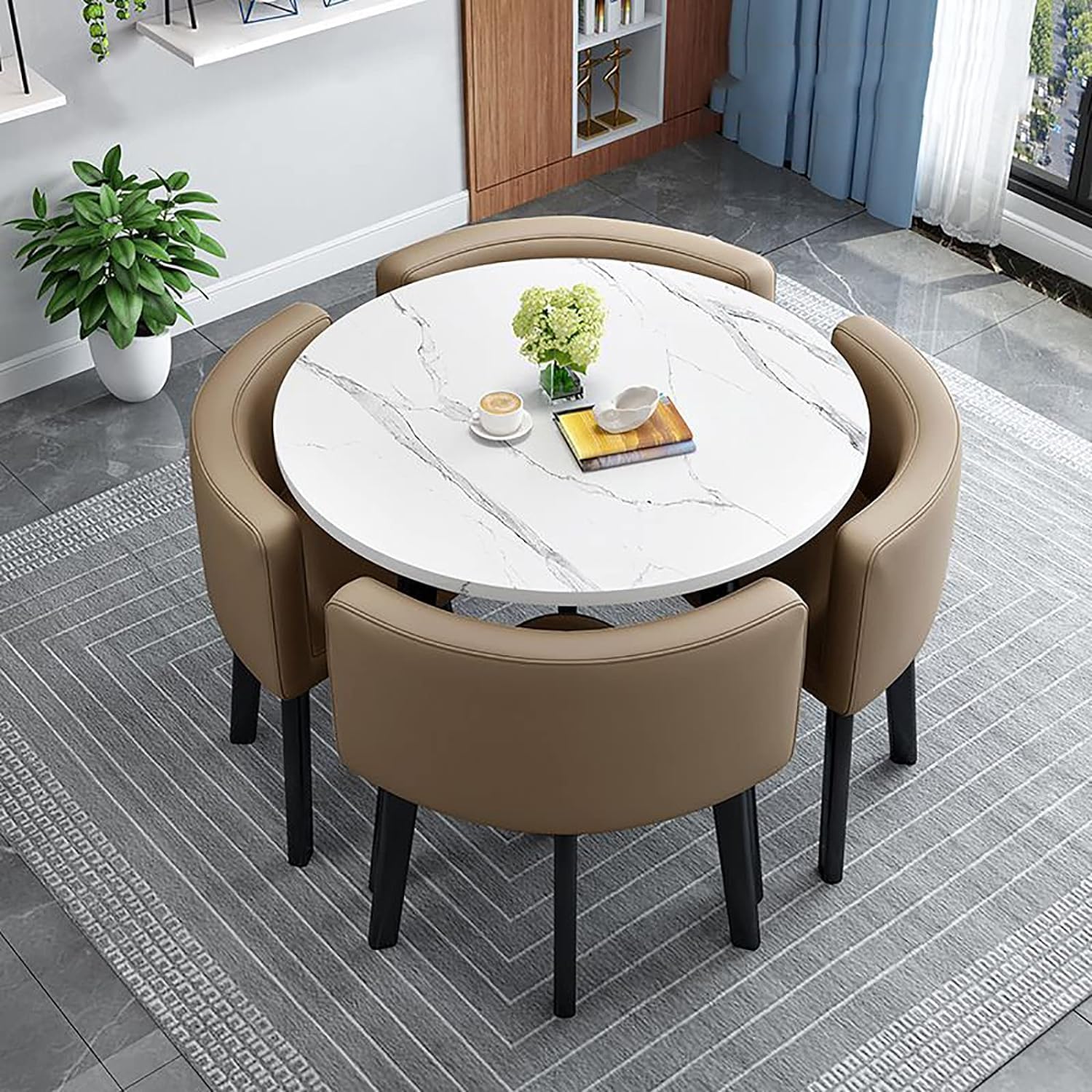 Modern Dining Table Set for 4 Round Conference Room Table with Chairs Small Round Dining Room Table Set Circle Kitchen Table for 4,A6-80x80x75cm