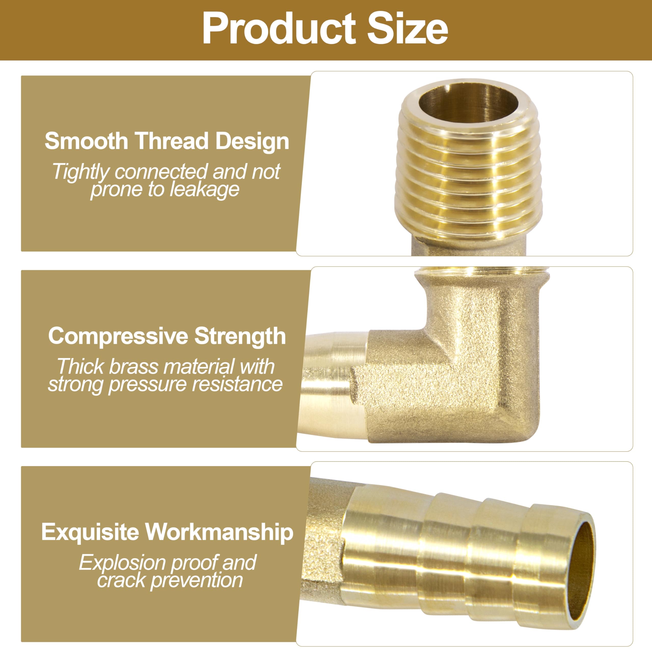 Connector de Manguera de Lengüeta, Codo de 90 Grados Acople de Latón, 2 PCS 10 mm 1/4" Macho, Adaptador de Tubo Accesorios para Agua, Gas, Aceite