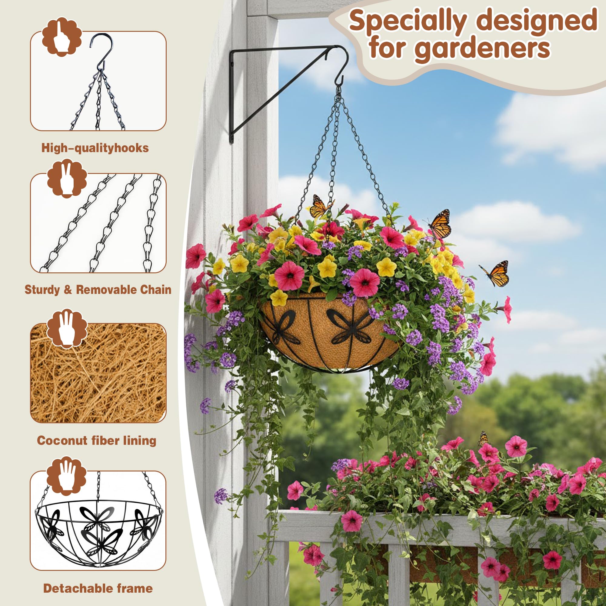 Amazon.com: 14 inch Metal Hanging Baskets For Plants Outdoor 4 Pack Round  Metal Wire Hanging Basket Planter with Coco Fiber Liners Chain Round Wire  Plant Holder for Garden, Patio, Deck, Porch Plants