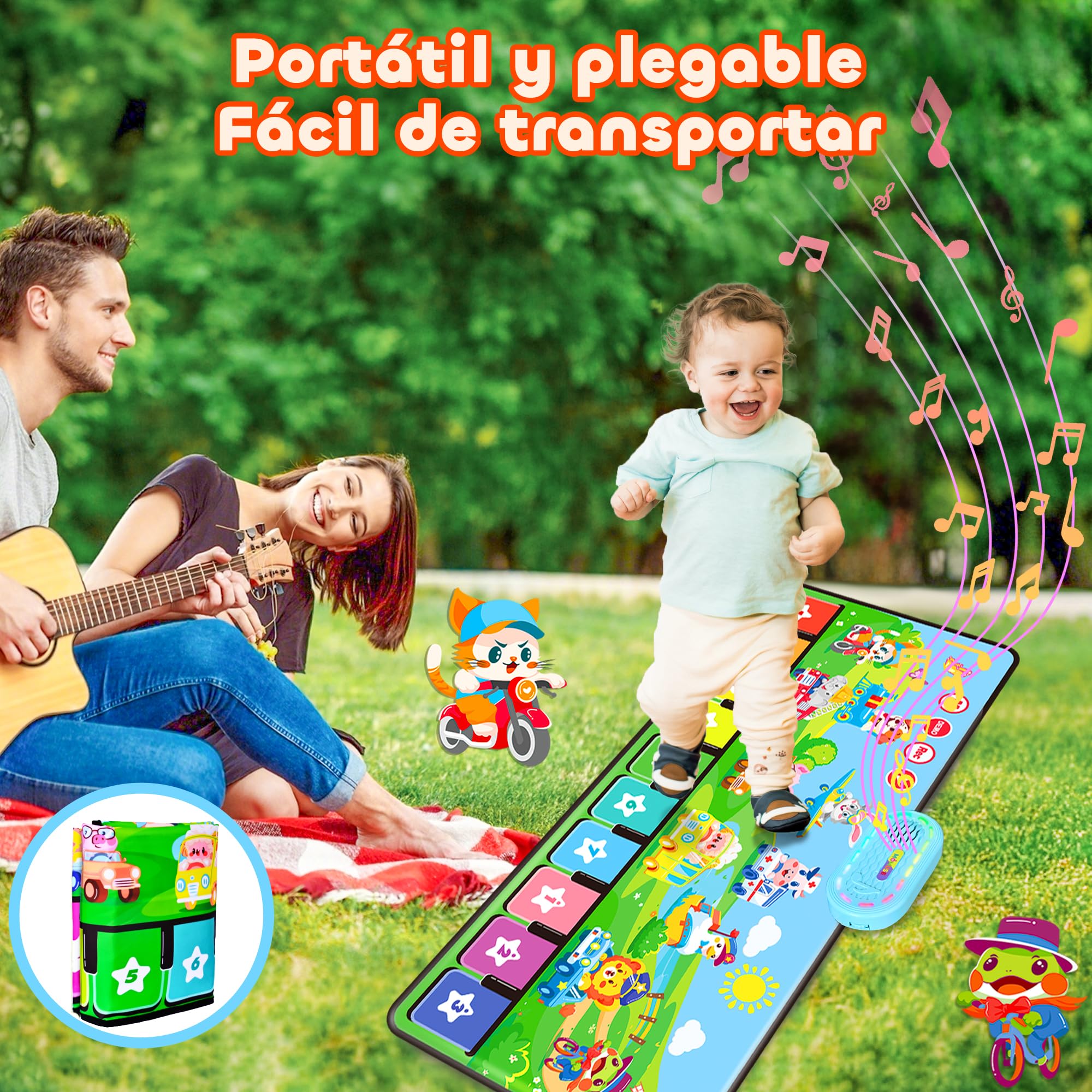 MOMUSE Alfombra Musical con 80 Sonidos, Alfombra de Piano con 10 Animales y 10 Coches, Juguetes Musicales Alfombra de Baile Regalos para Niños Niñas 1 2 3 Años