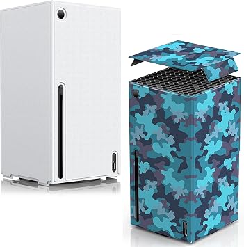 Magnetic White Smart Wraps for Xbox Series X Console & Magnetic Blue Camo Smart Wraps for Xbox Series X Console with Top Cover, Premium PU Leather and Soft Inner Lining