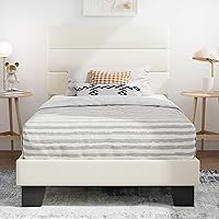 Vista 10 de SHA CERLIN Base de cama de plataforma completa con cabecera de tela tapizada, base de colchón con fuerte soporte de listones de madera, no necesita