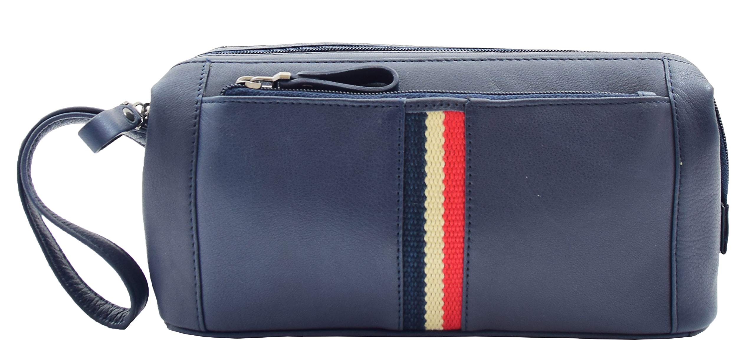 Neceser de cuero auténtico bolsa de lavado de viaje bolsa de muñeca HOL951 azul marino