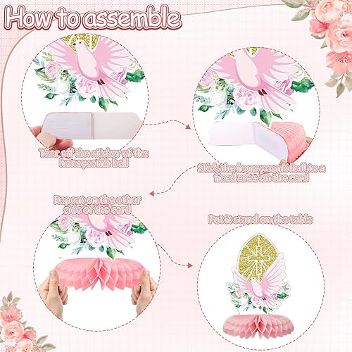 Miniatura 4 de Tarklanda Centros de mesa de bautismo en forma de panal de abeja, decoración de fiesta para niñas y niños, decoración de fiesta de bautismo en 3D