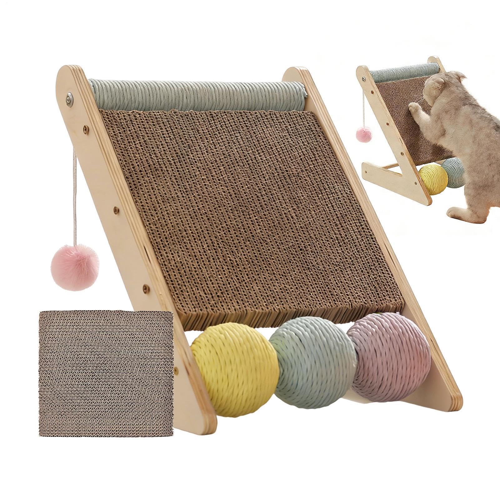 Almohadilla rascadora para gatos Protector de muebles con bolas | Rascador de cartón ondulado para gatos para Enriquecimiento, Aburrimiento, Interior, Esquinas, Camas, Sofás, Alfombra