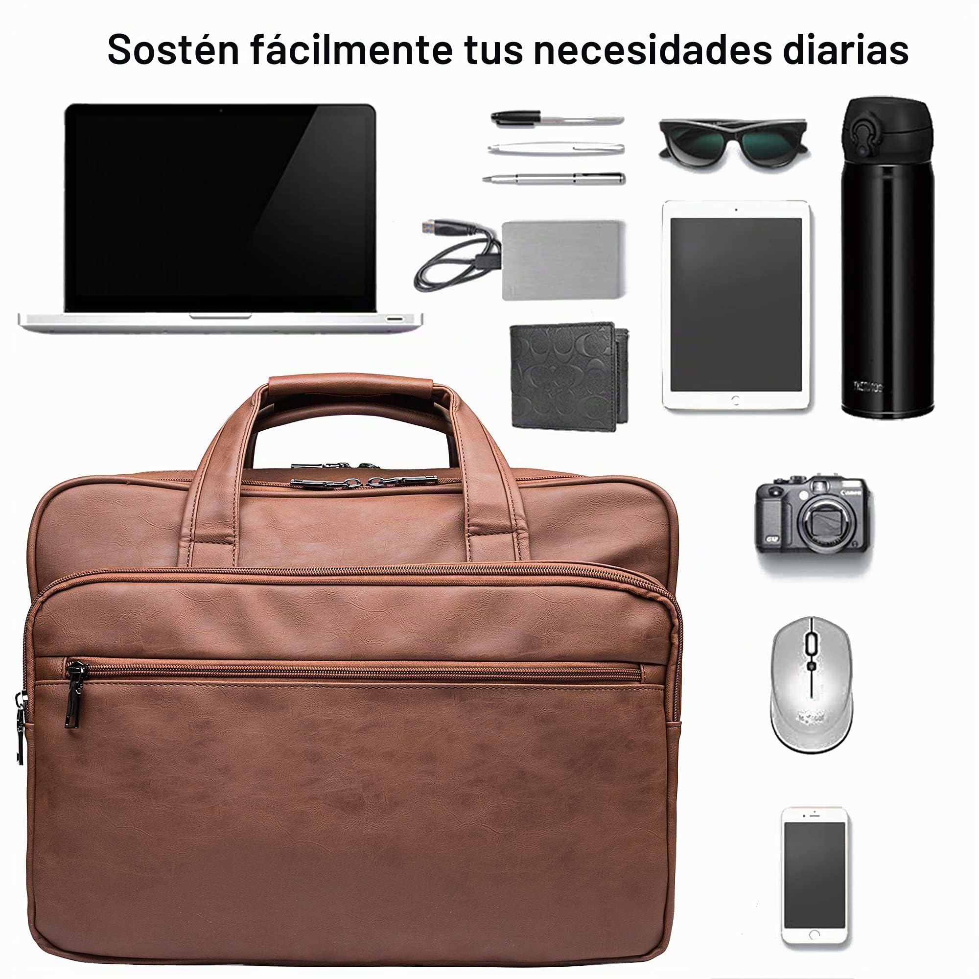 seyfocnia Bolso de cuero para ordenador portátil para hombre, 15.6 pulgadas, 17.3 pulgadas, maletín de negocios, bolso de hombro para computadora