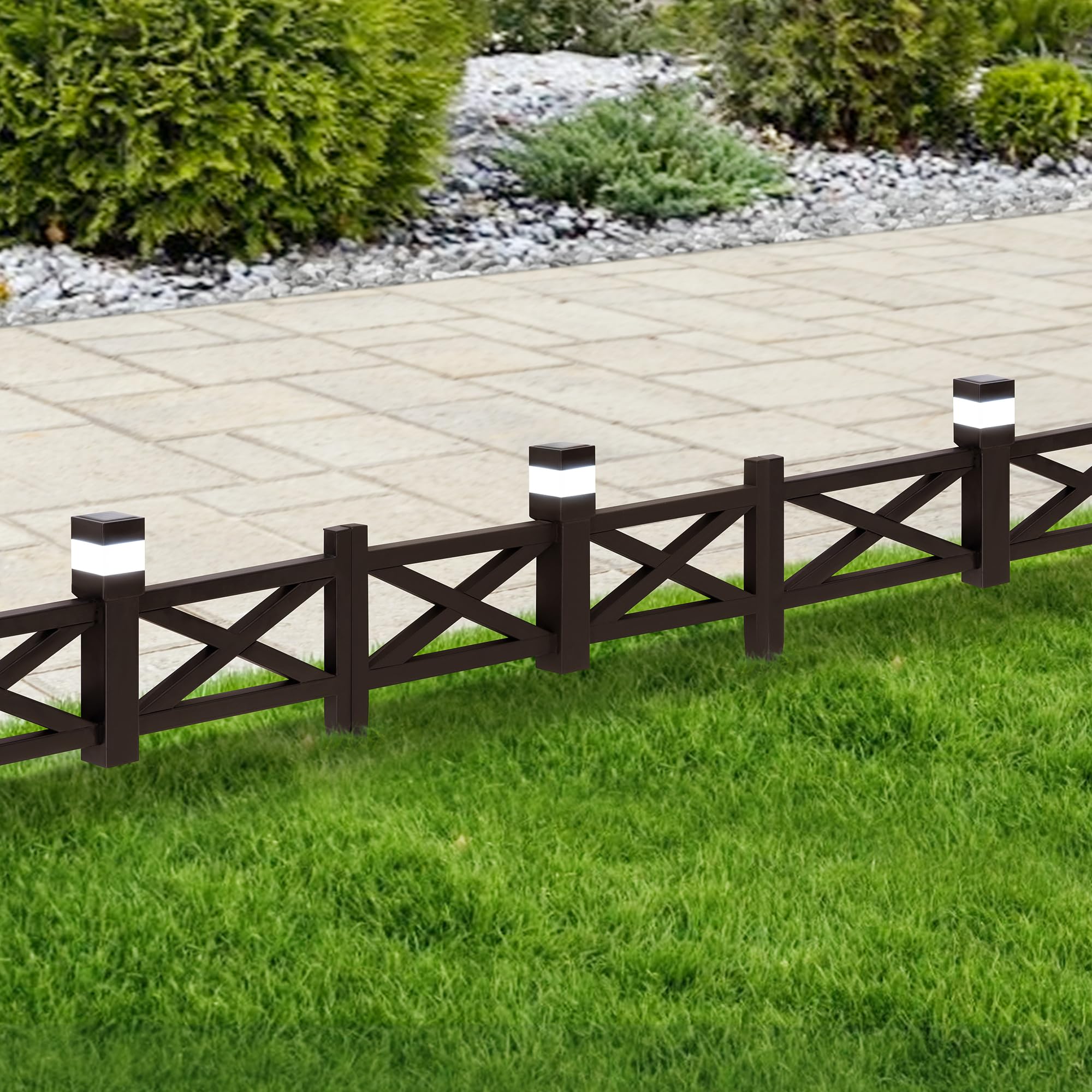 Clôture de jardin solaire étanche Sunjoy bordure decorative treillis metallique marron