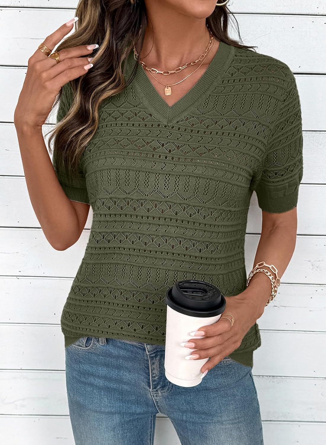 Dokotoo Women's Casual Short Sleeve Loose Tunic Tops Lightweight Knit Spring Summer Pullover Sweater Blouses - Image 3