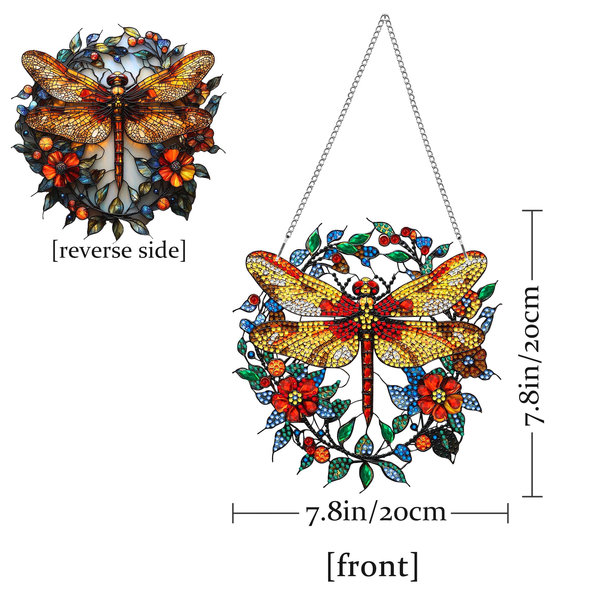 Pendentif Peinture Diamant Libellule 5D DIY 20x20cm - Décoration Suspendue Fenêtre Porte Jardin Double Face