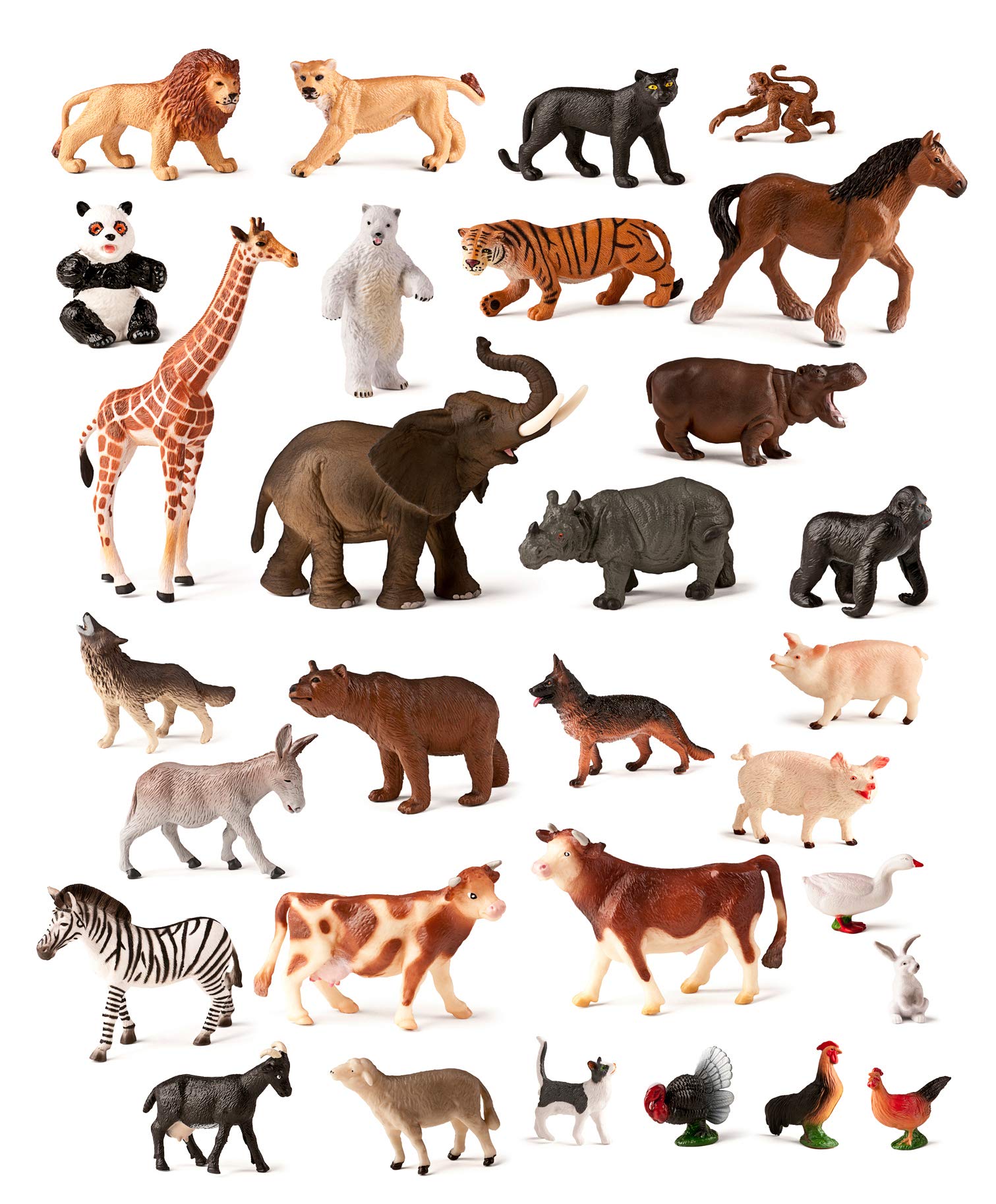 Miniland Großes Tierfiguren Set Wild-und Farmtiere 30 Figuren-25140
