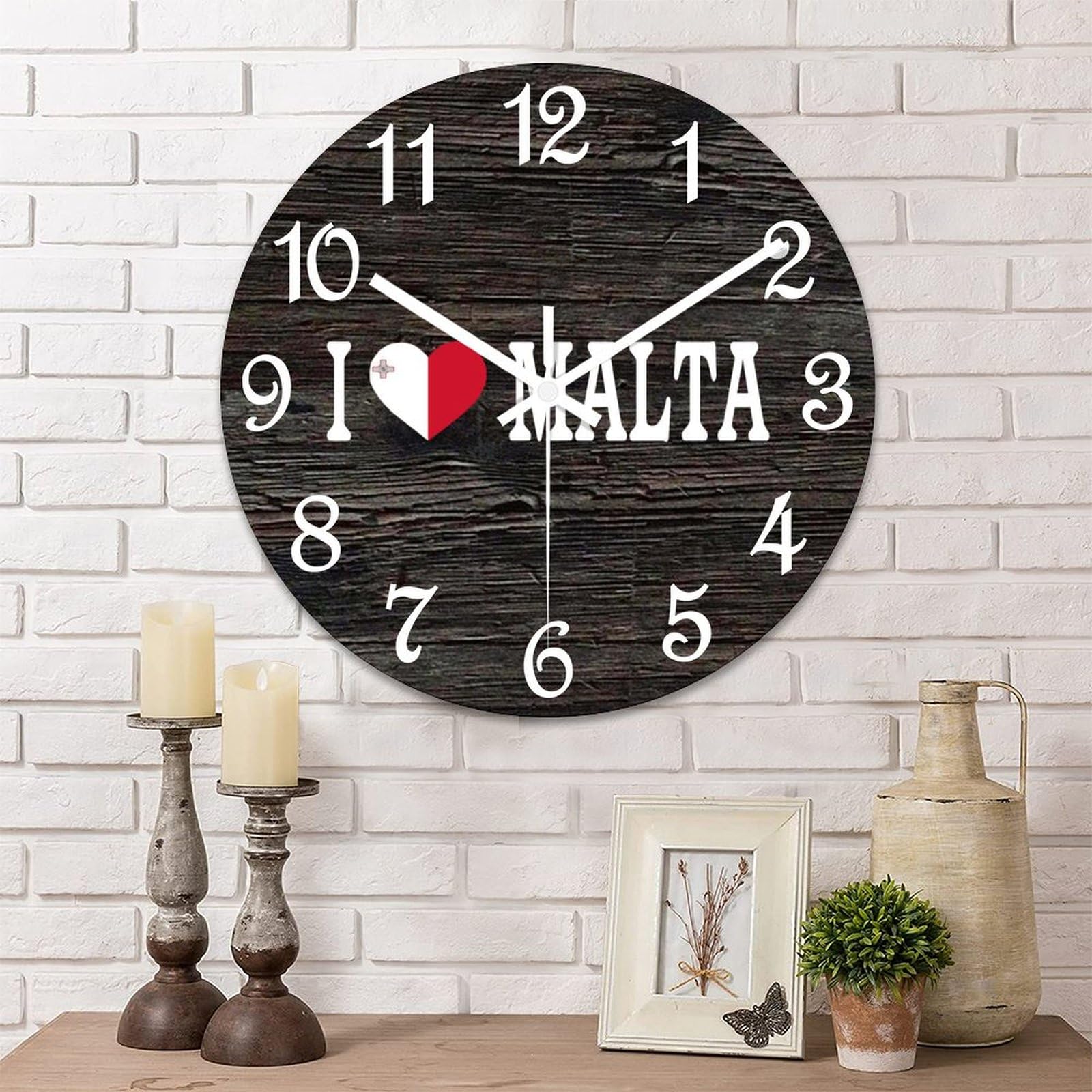 Horloge murale en bois Malte 38cm ronde et silencieuse pour salon
