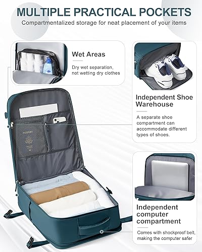 Miniatura 3 de coowoz Mochila de viaje grande para mujeres y hombres, mochila impermeable para gimnasio con compartimento para laptop, Azul eléctrico