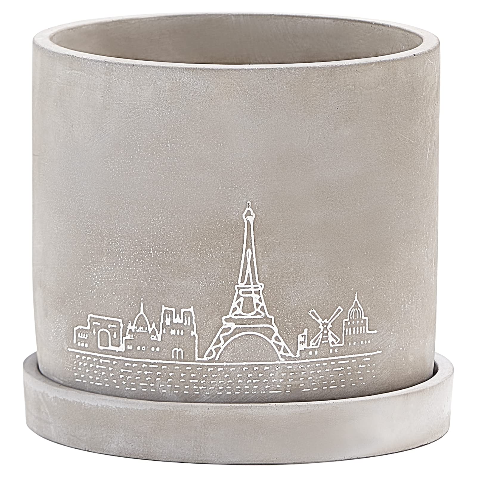 Ekirlin 16.5cm Flower Plant Pot Indoor, Grey Cement Garden Planter Concrete Planter with Drain Hole Saucer
