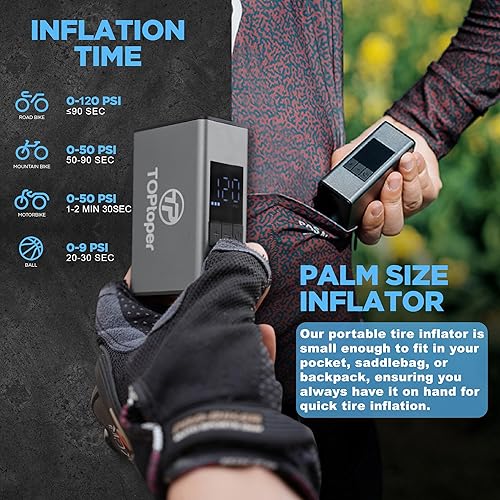 Miniatura 5 de Tiny Bike Pump with Gauge, Max 120 PSI Portable Bicycle Tire Pump with Auto Stop, Mini Electric Bike Air Pump with Presta and Schrader Valve