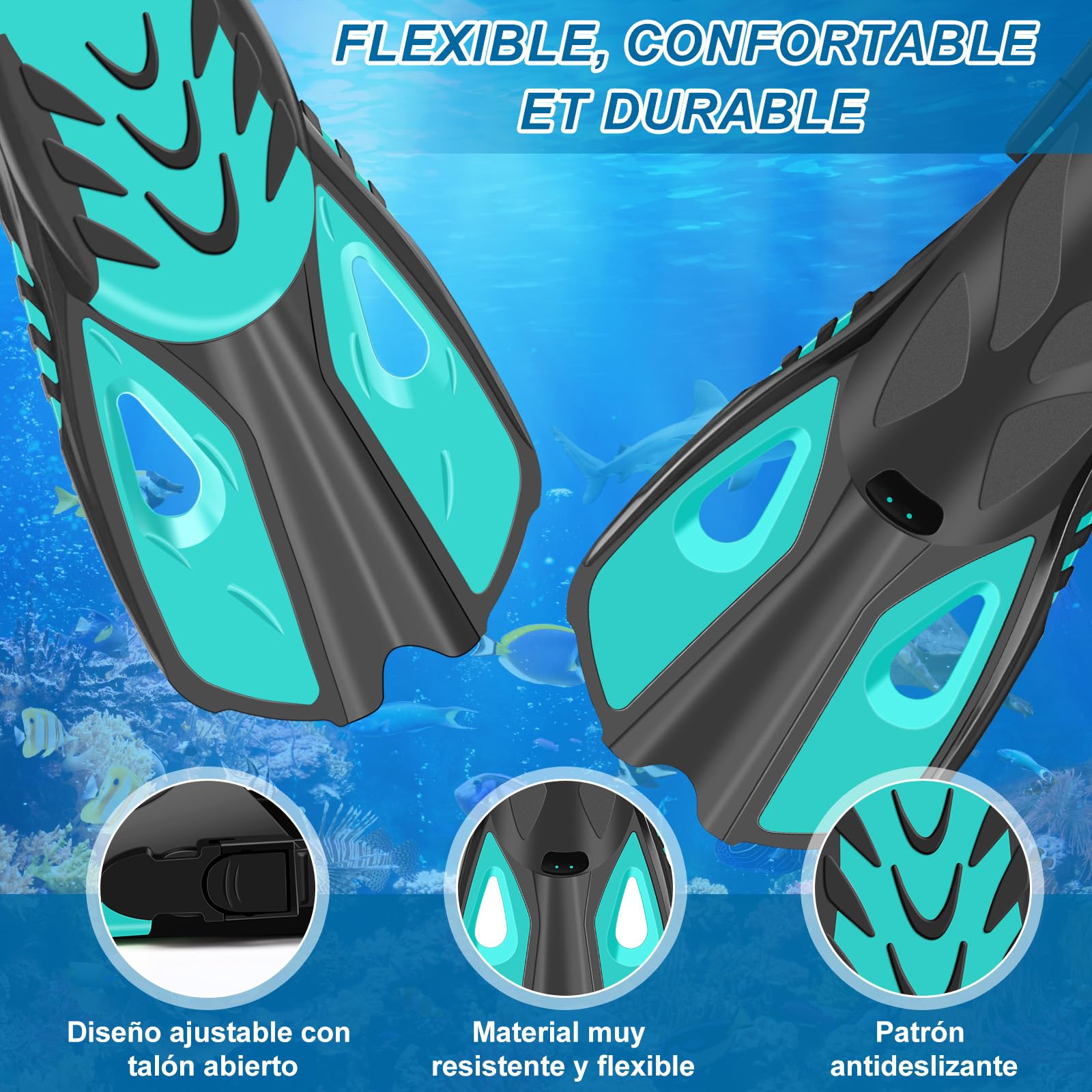 IEEILULU Set de Snorkel para Adulto, Esnórquel Settauch Set con Gafas de Buceo, Tubo de Respiración Semiseco y Aletas Ajustables, Snorkel Set para Adulto Aventura Submarina