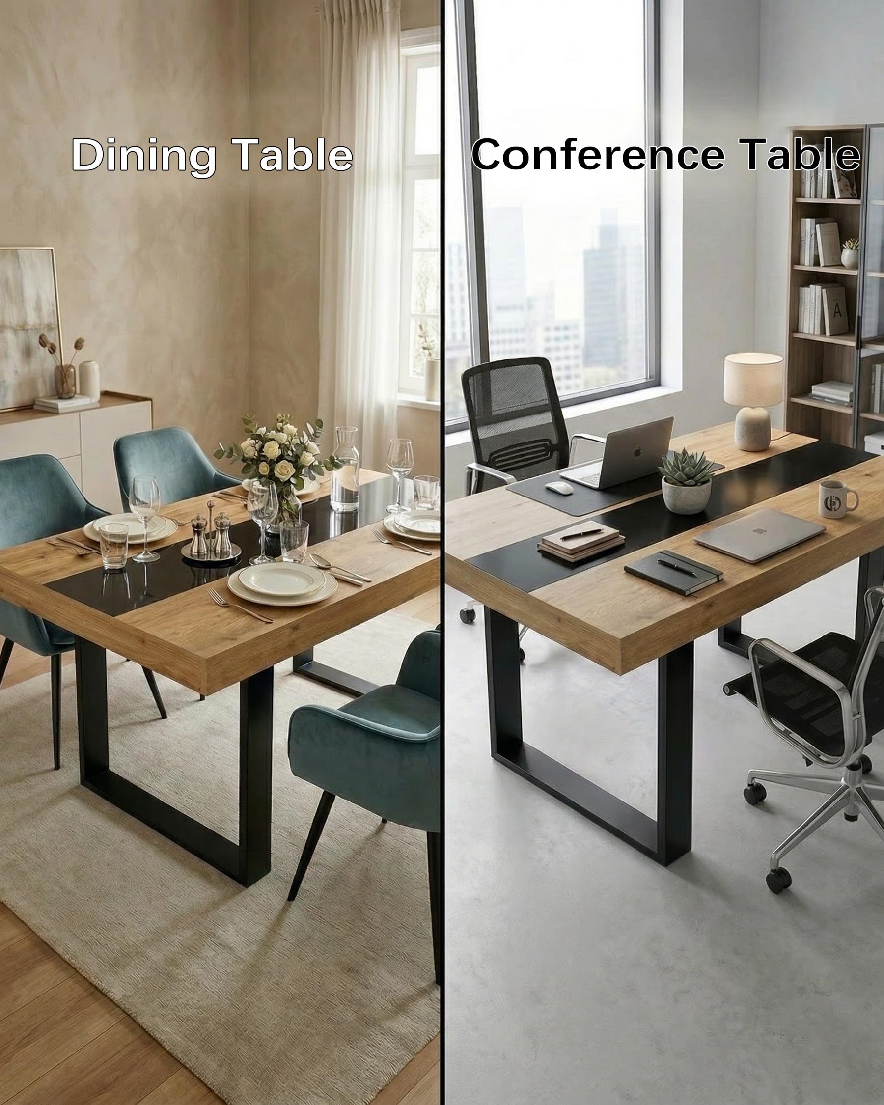 Esstisch 160x80cm Moderner Esszimmermöbel in Eiche-Optik mit Schwarzem Feinleinen-Dekor Stabiler Küchentisch Rechteckig für 6-8 Personen Esszimmertisch Holztisch Tisch für Esszimmer Küche Büro
