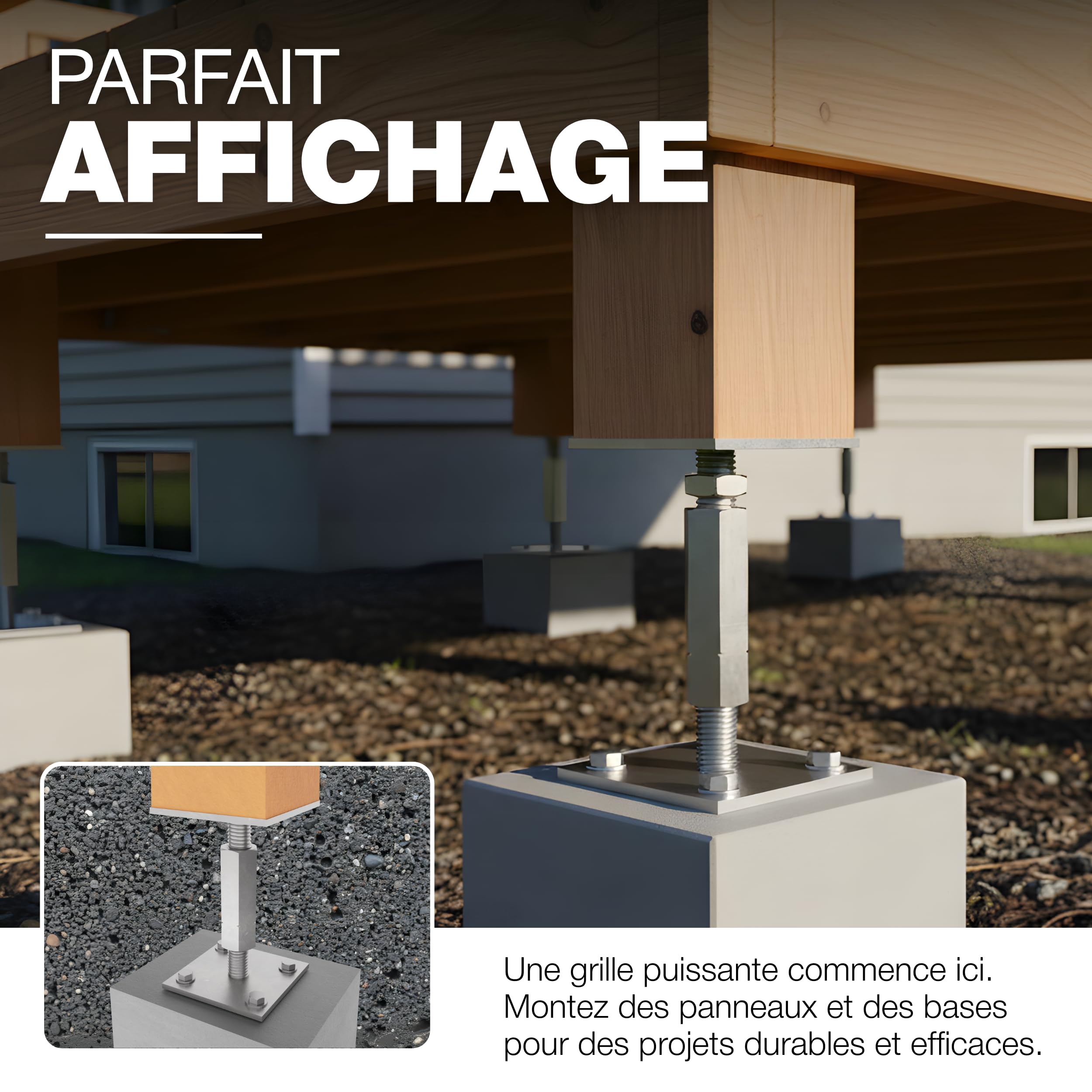 GeZu Impex Support de poteau Galvanoplastie Lot de 8 100 x 100 mm hauteur reglable platine bois pied poteaux clôture