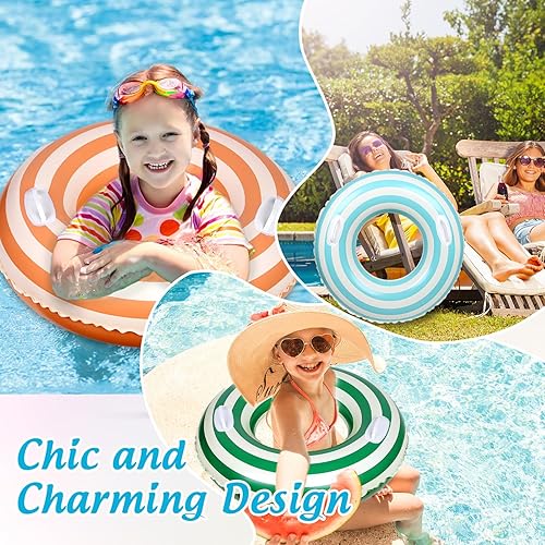 Miniatura 5 de Whaline 3 piezas de tubo de piscina con asas retro naranja verde azul rayas piscina anillos inflables flotador tumbonas tubo para verano piscina