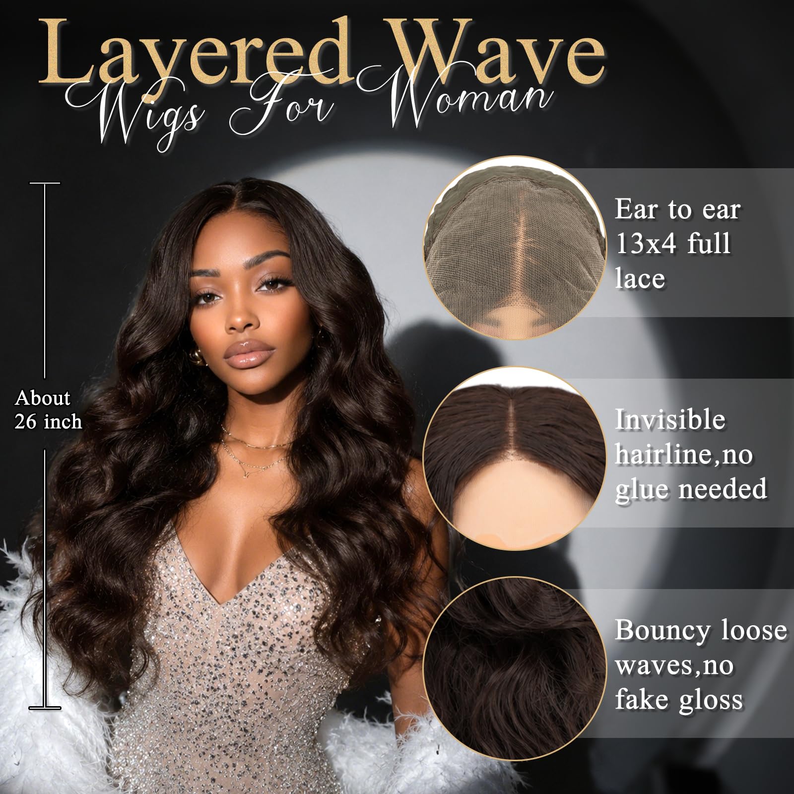 Sofeiyan 13x4 Transparent Lace Front Perücken,66 cm Klebefreie Perücke