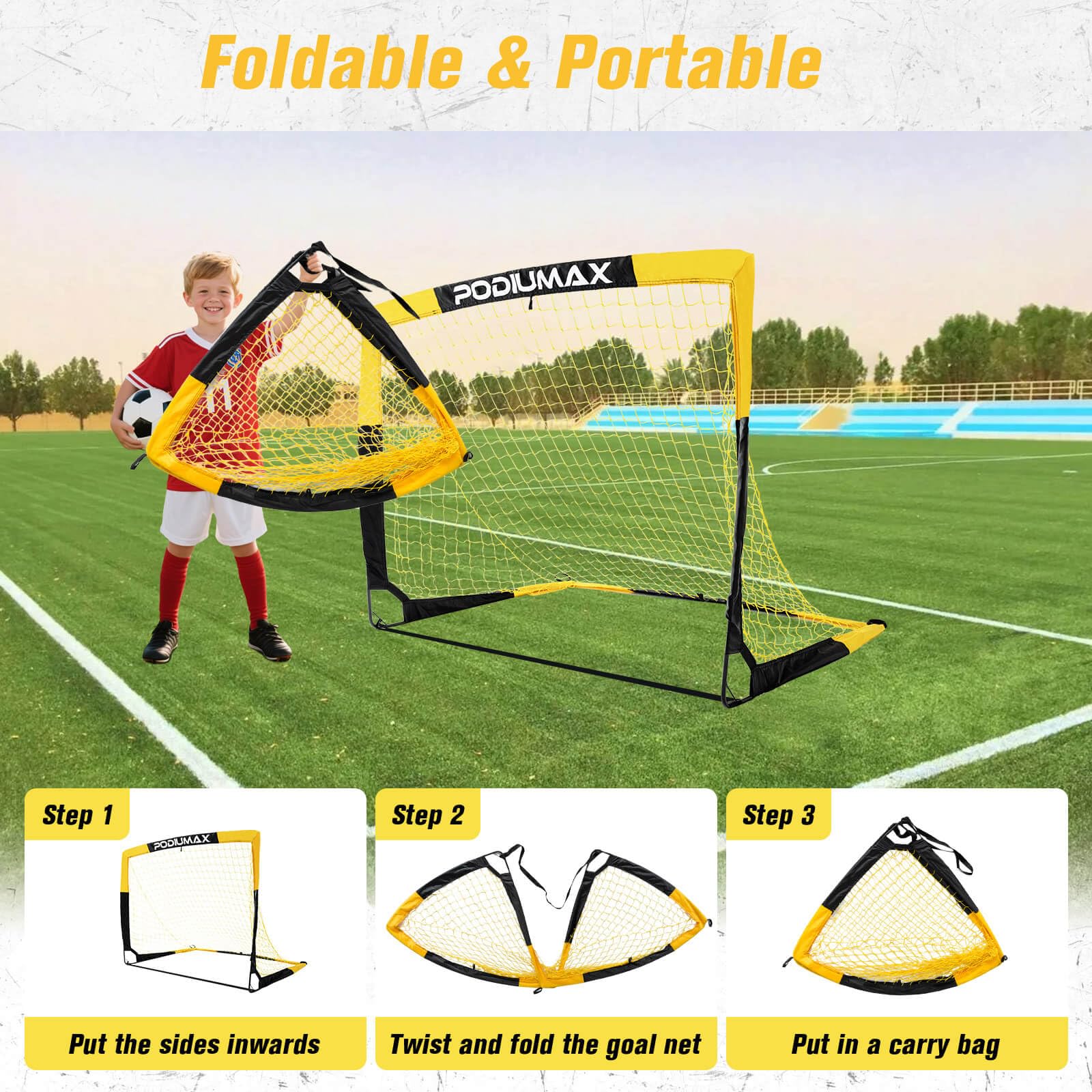 PodiuMax Set di 2 porte da calcio per bambini, grandi porte da calcio pop-up portatili, 130 x 90 x 90 x 90 cm, porta da calcio pieghevole, per giardino e bambini, set regalo per bambini