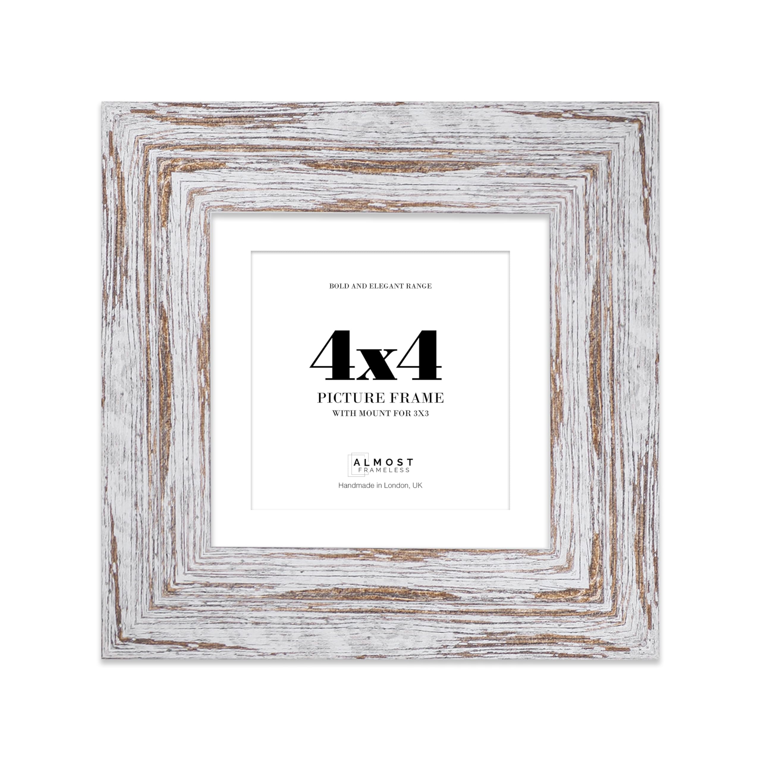 4x4 Distressed Wood Square Frame With Mount for 3x3 Pictures 28mm Edge Frame Display with Wall Hooks and Kickstand, 1 Pack