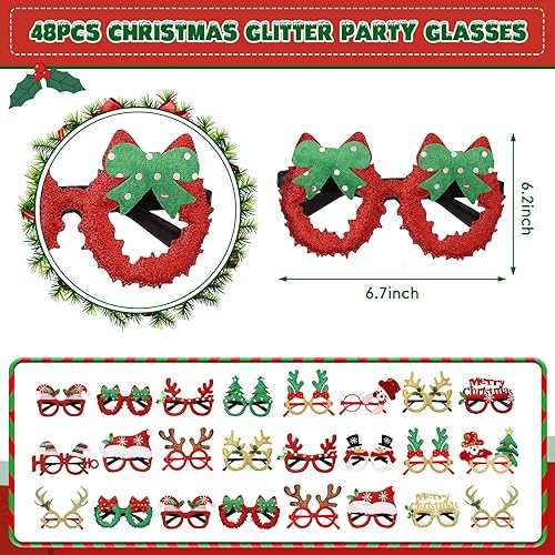 Miniatura 2 de Giegxin 96 Pcs Christmas Headbands and Glasses Frames Set, Assorted Styles Xmas Party Glitter Glasses Frame and Cute Hair Hoop Headwear Accessories