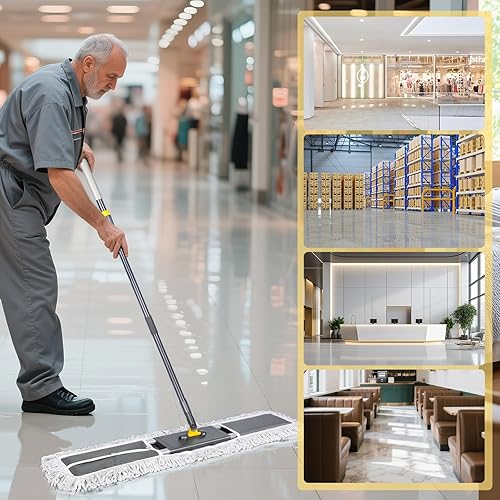 Miniatura 9 de Masthome Trapeador comercial de 36 pulgadas, trapeador industrial resistente con 3 almohadillas de microfibra, trapeador grande ajustable de 60