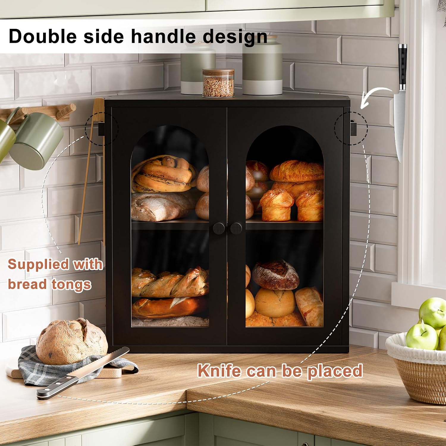 WOWLIVE 2 Tier Corner Bread Box for Kitchen Countertop with Acrylic Door image 5