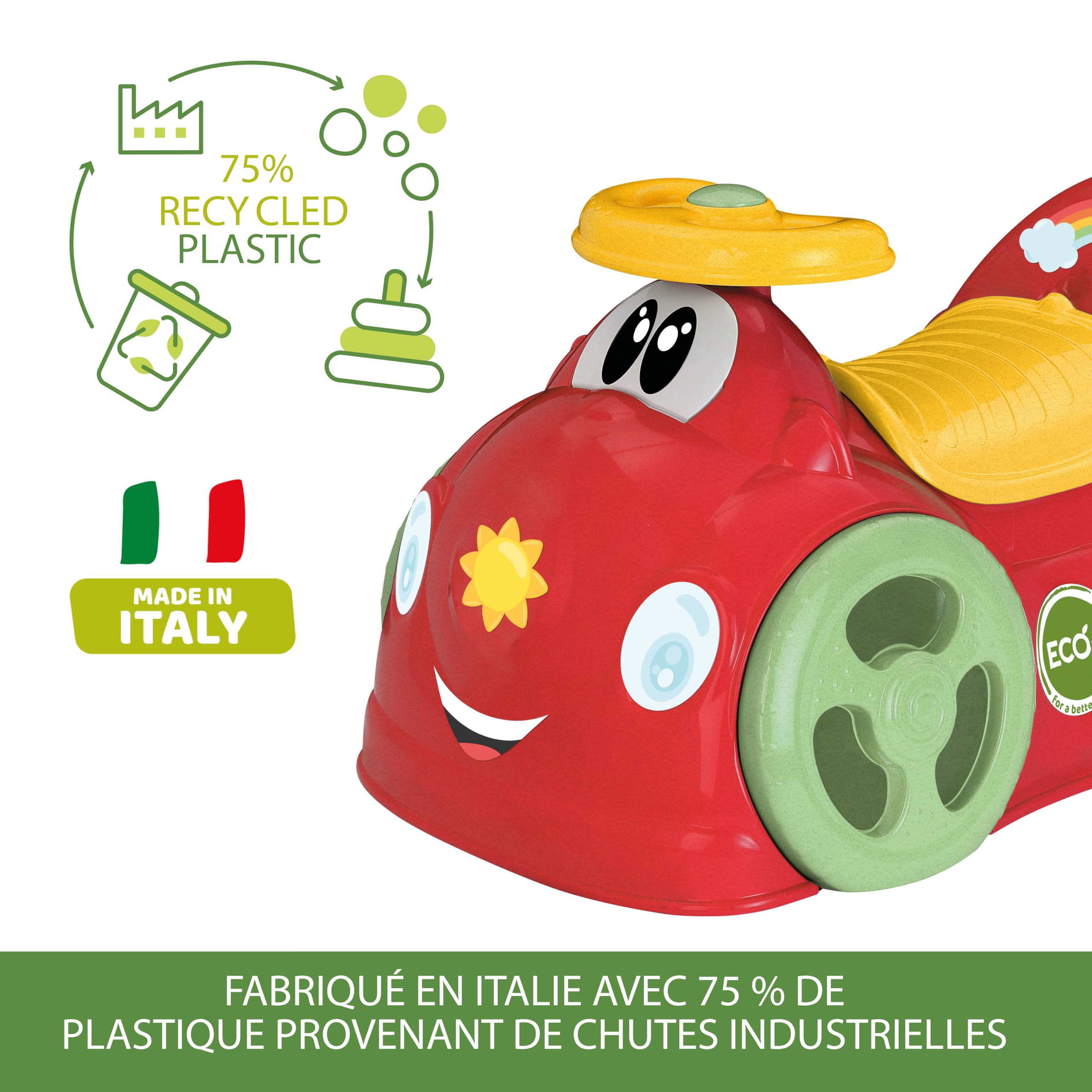 Chicco All Around Eco+ Czerwony, Samochód do Jeżdżenia dla Dzieci od 1 do 3 lat, 75% Plastiku Pochodzącego z Recyklingu, maks 20 kg