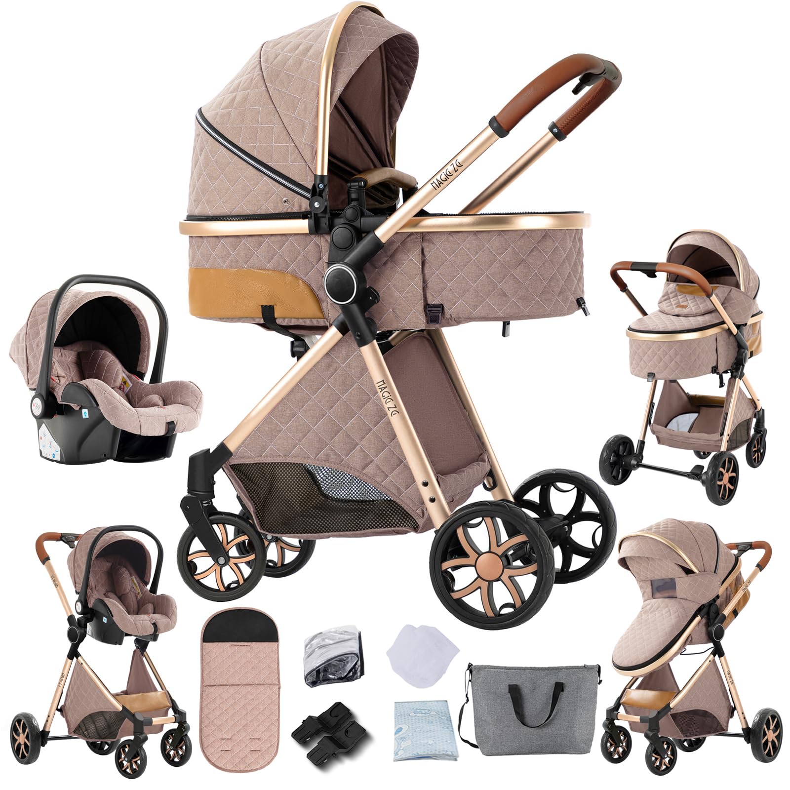 Poussette 3 en 1 Bebe Pliante Système de Voyage (V9 Khaki)