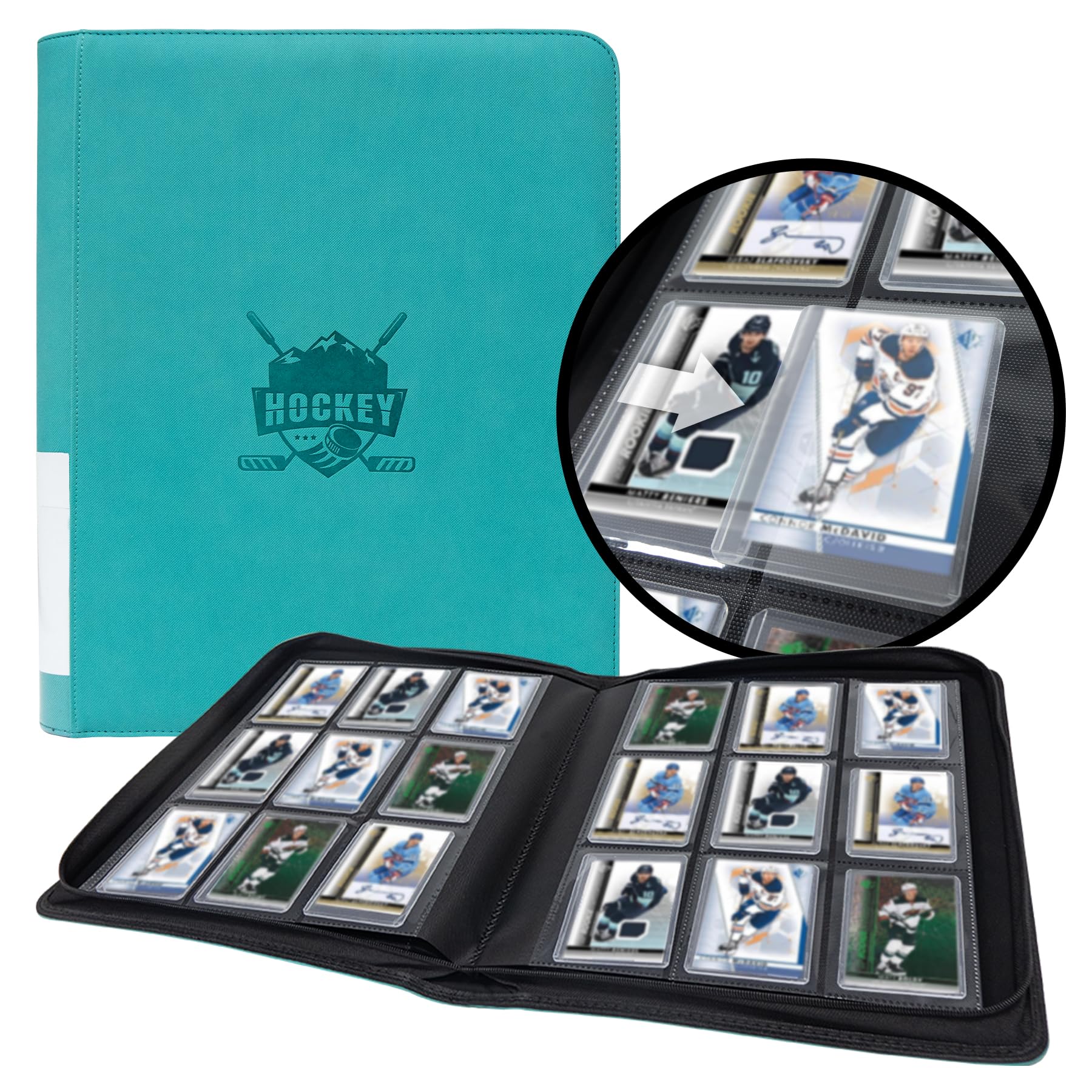 Toploader Binder - Holds 288 Toploaders,9-Pocket Ringless Double-Sided Pockets for Hockey Cards,Waterproof Top Loader Card Storage for Hockey Cards