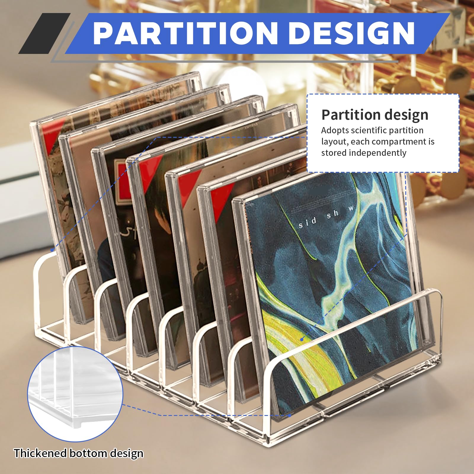 Porta CD Tavolo, Supporto CD in Acrilico Trasparente, Organizzazione per CD e Dvd con 7 Scomparti, Porta Vinili -Può contenere fino a 7-14 Custodie Standard(17x12.5x4cm)
