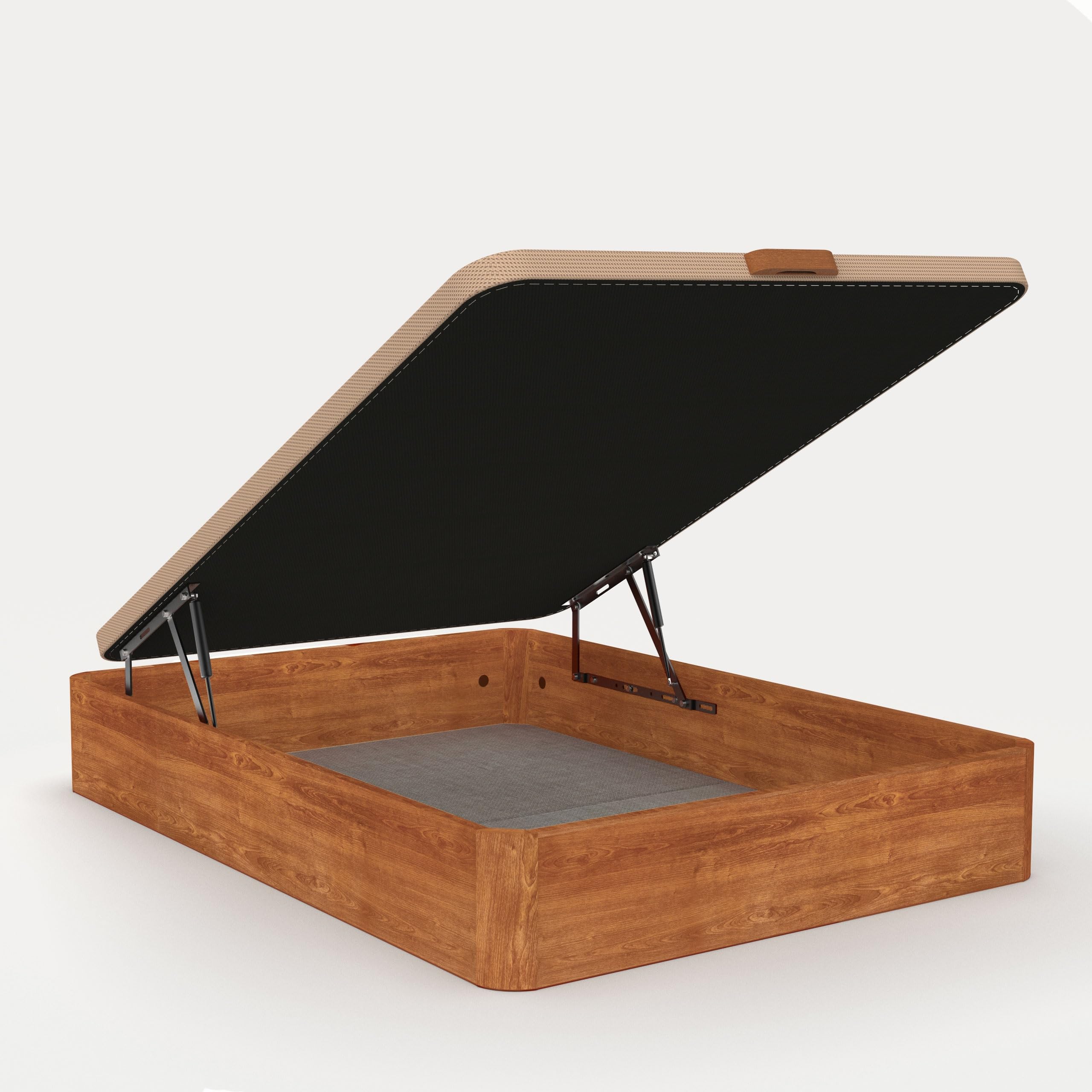 Canapé de Madera Abatible Gran Capacidad · Gran Capacidad; Cajón Madera; Cajón Cerezo; Tapa Crudo; Tejido 3D Transpirable · 140x200cm