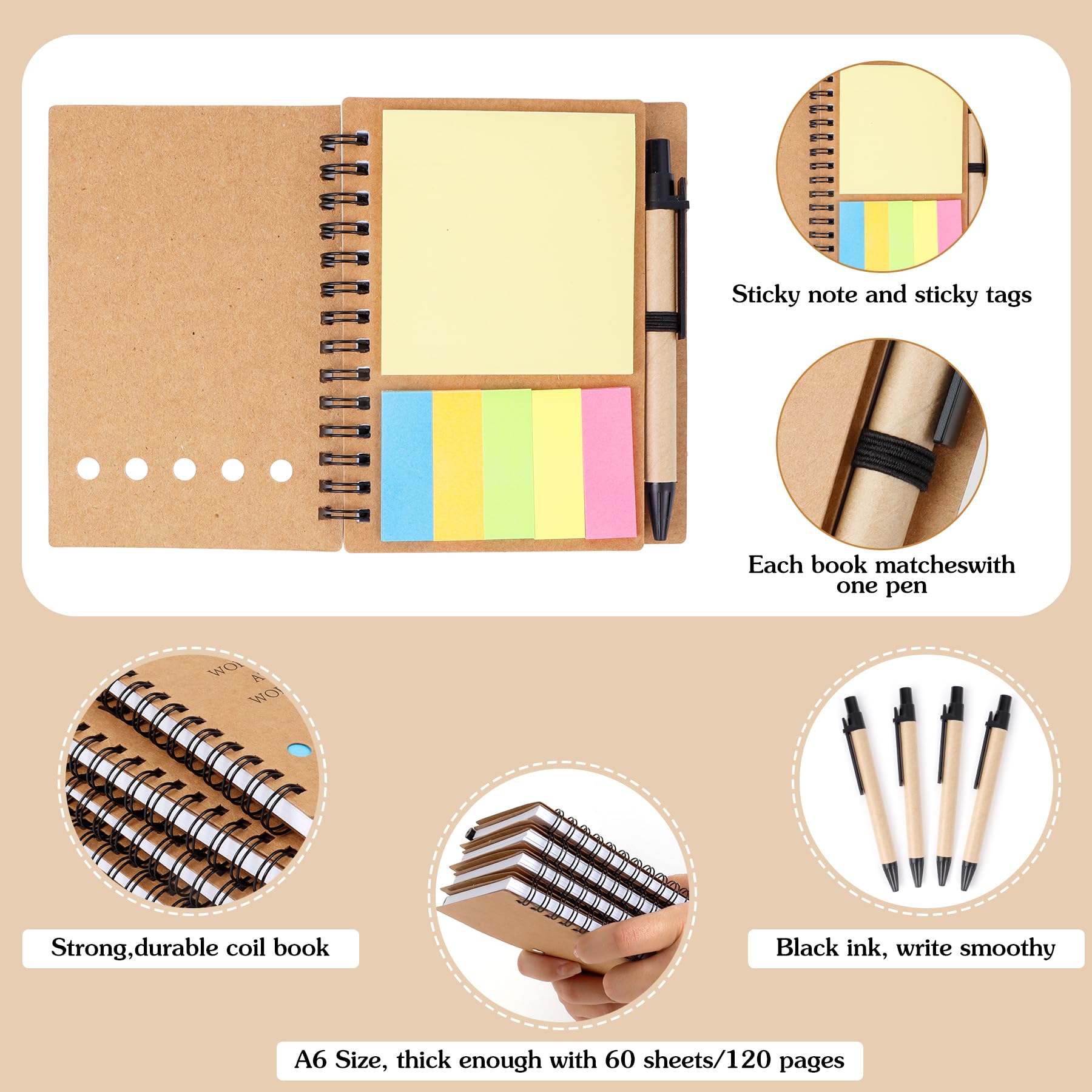 2025 Inspirational Spiral Notebook 4 Set Spiral Notebooks Portable Employee Appreciation Gift Bulk Journals Pocket Notepad for Teacher Student Friend Colleague Volunteer Nurse/Family Thank You Gifts - Image 4