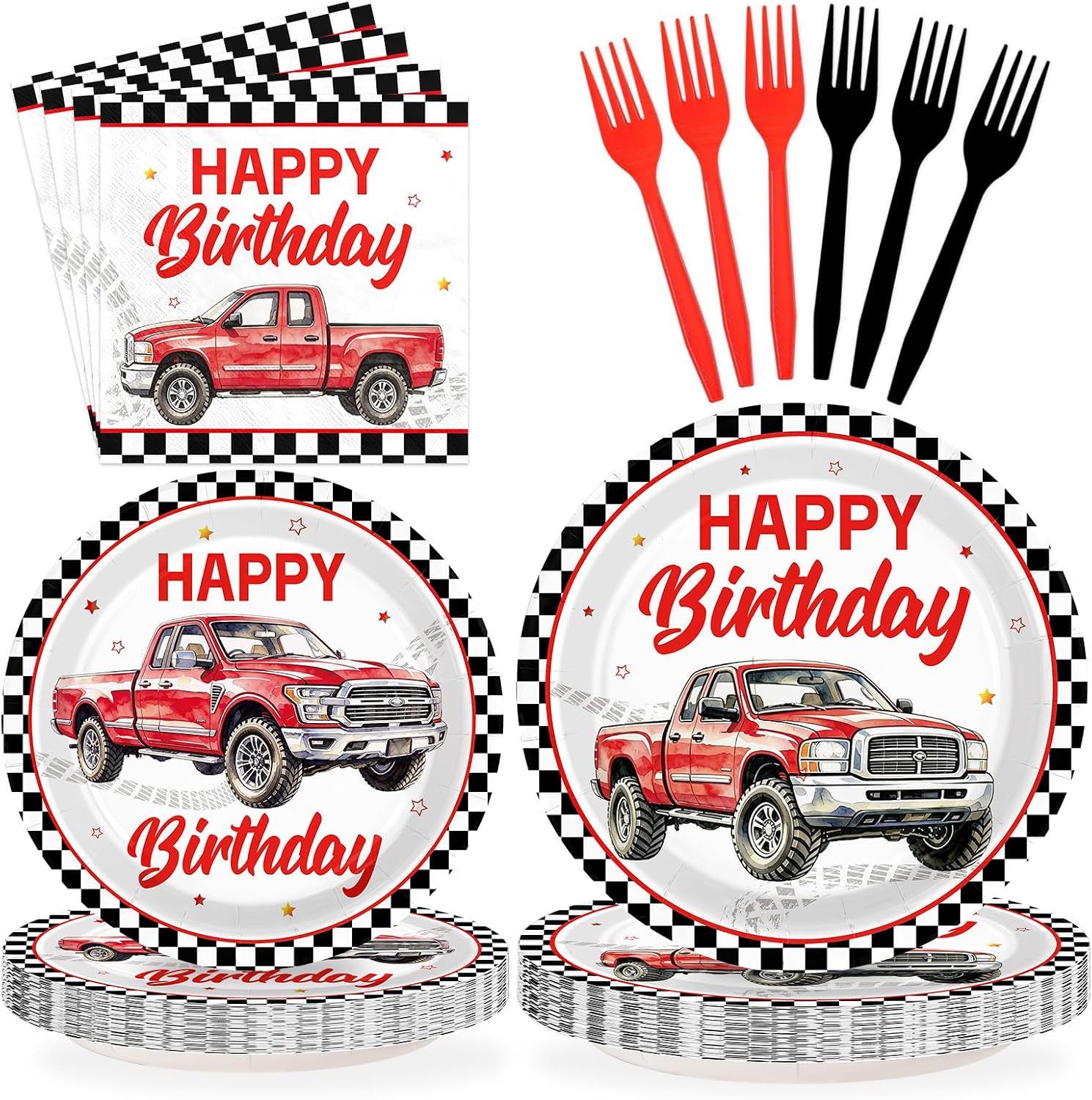 96Pcs Classic Car Birthday Party Decorations, Serves 24