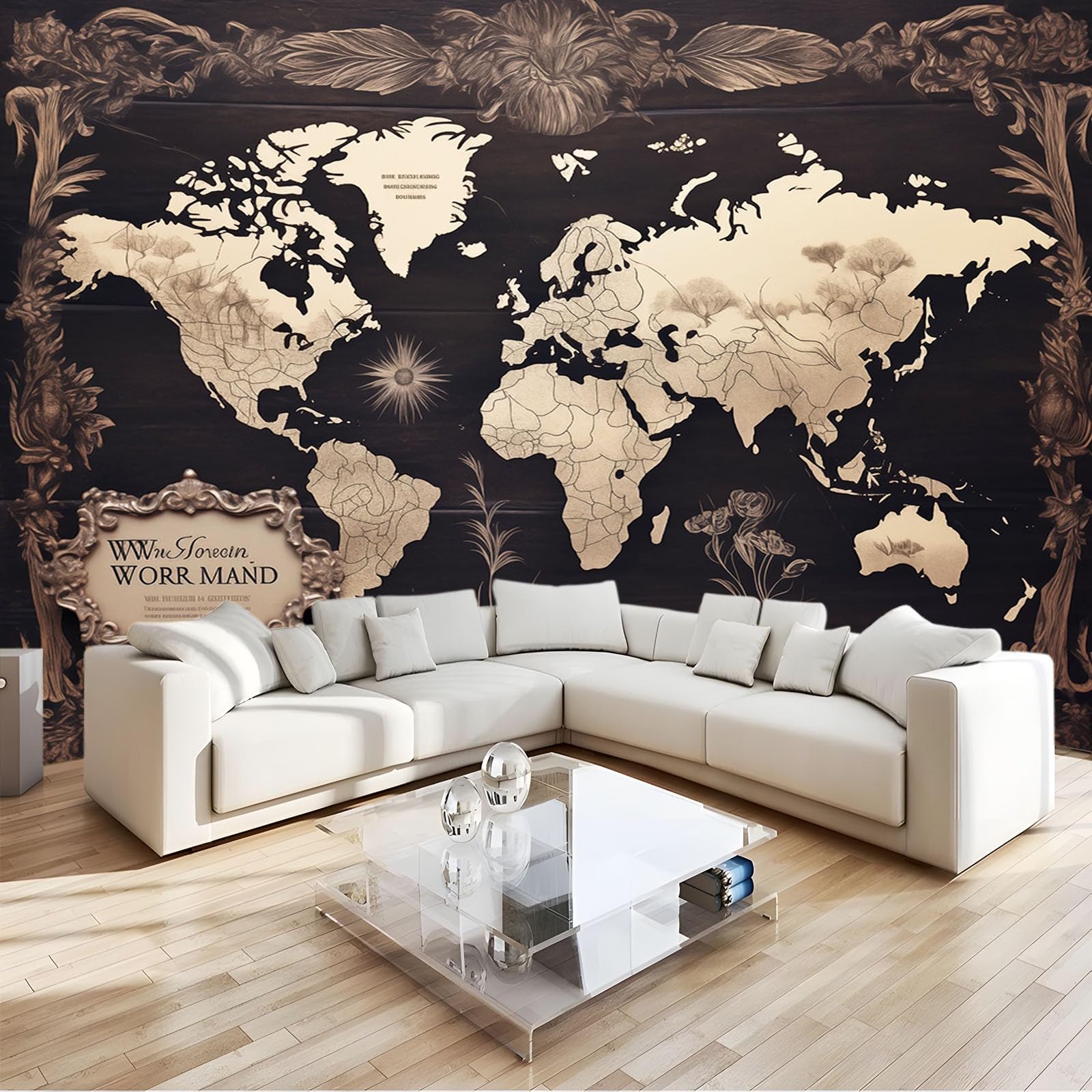 Tapeta murale mapa świata retro drewniane tło 400 x 280 cm 3D sztuka fototapeta, druk HD mural ścienny gigantyczny plakat, nowoczesny salon sypialnia pokój dziecięcy tło dekoracja ścienna