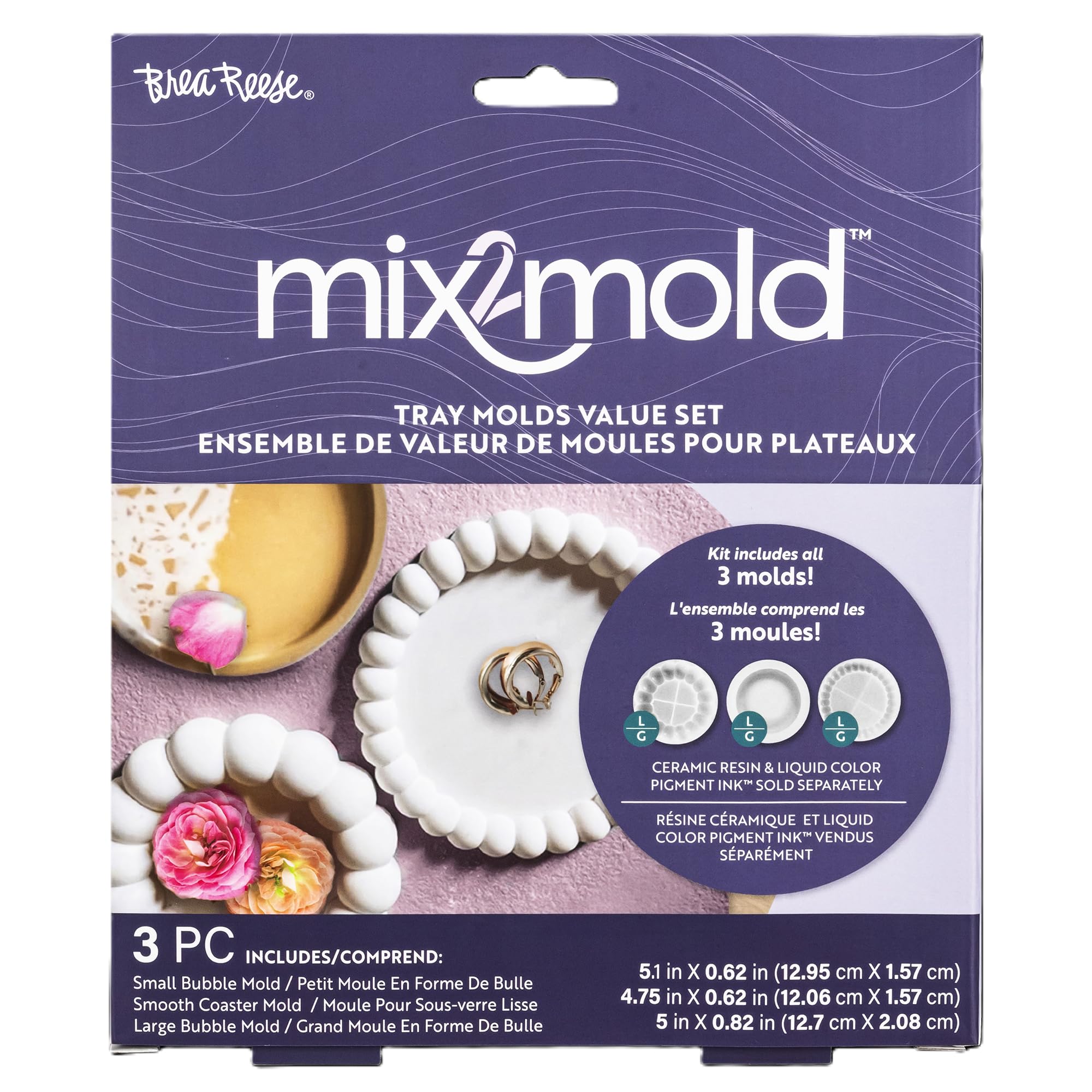 Brea Reese: Mix2Mold Tray Molds Value Set - 3pc - Silicone Non-Stick Coaster Molds, Durable & Reusable, Kit Includes Molds Only, Resin Coaster Making