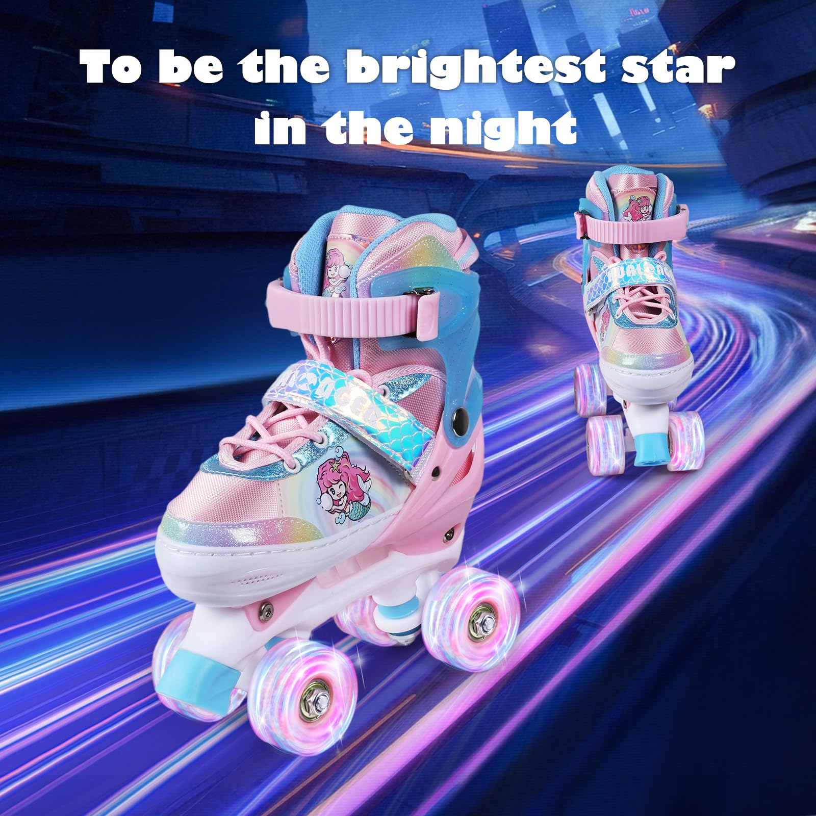 Patines ajustables de 4 tamaños para niñas y niños, patines principiantes con ruedas iluminadas, deportes de interior y exterior para edades de 3-5, 5-8, 8-12 7